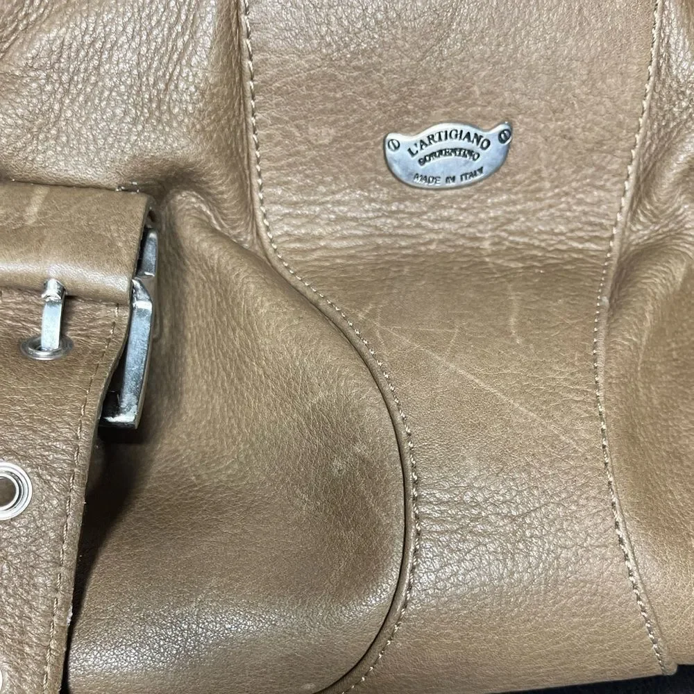 L’Artigiano Leather Tote Brown Tan Shoulder Bag Womens Purse Borse In Pe… - Picture 6 of 12